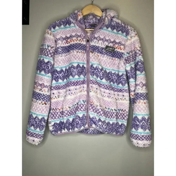 Eddie Bauer Other - Eddie Bauer Kids Quest Plush Fleece Hooded Jacket Purple Aztec Fur Girls Large